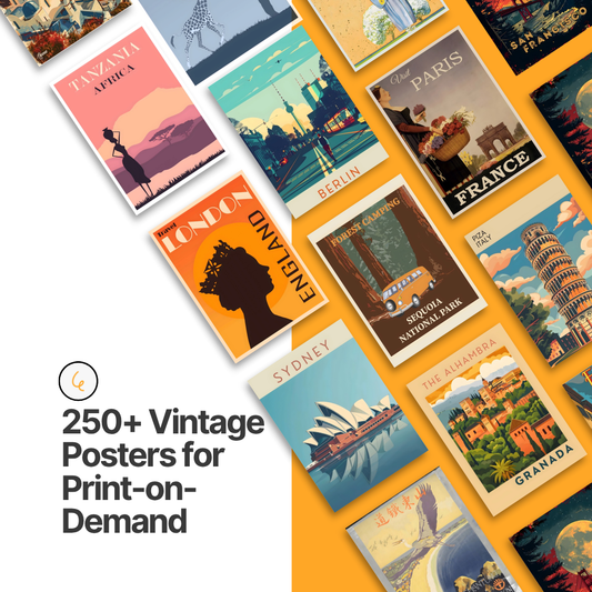 250+ Vintage Travel Posters Bundle | Print on Demand Starter Kit